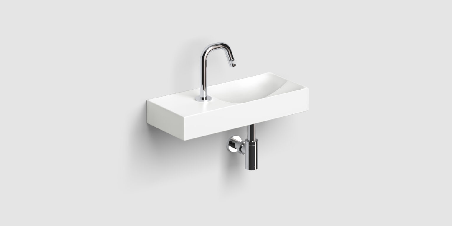 Clou Vale keramische fontein 45cm met kraangat links wit mat