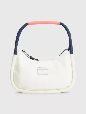 Bolsa de ombro com fecho de zíper e emblema