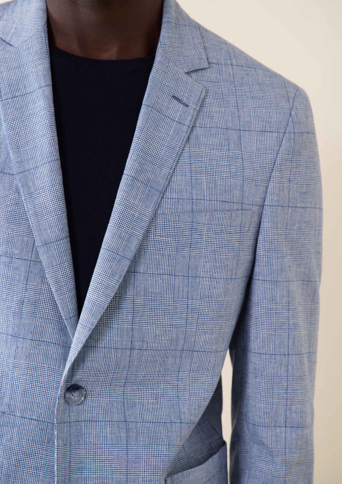 Veste coordonnable Regular en coton et lin bleu azur Prince de Galles