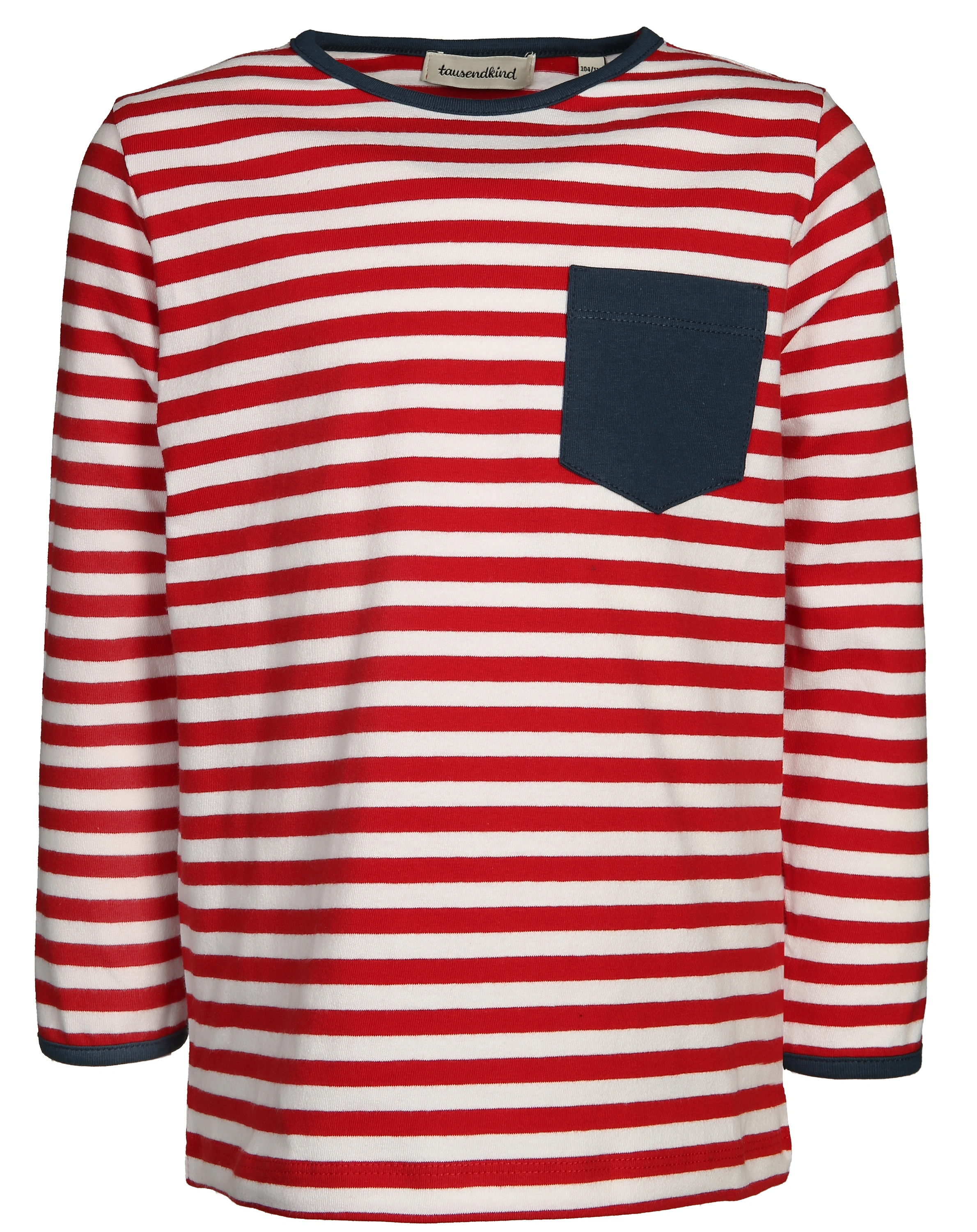 Langarmshirt CONTRAST POCKET gestreift in rot/dunkelblau