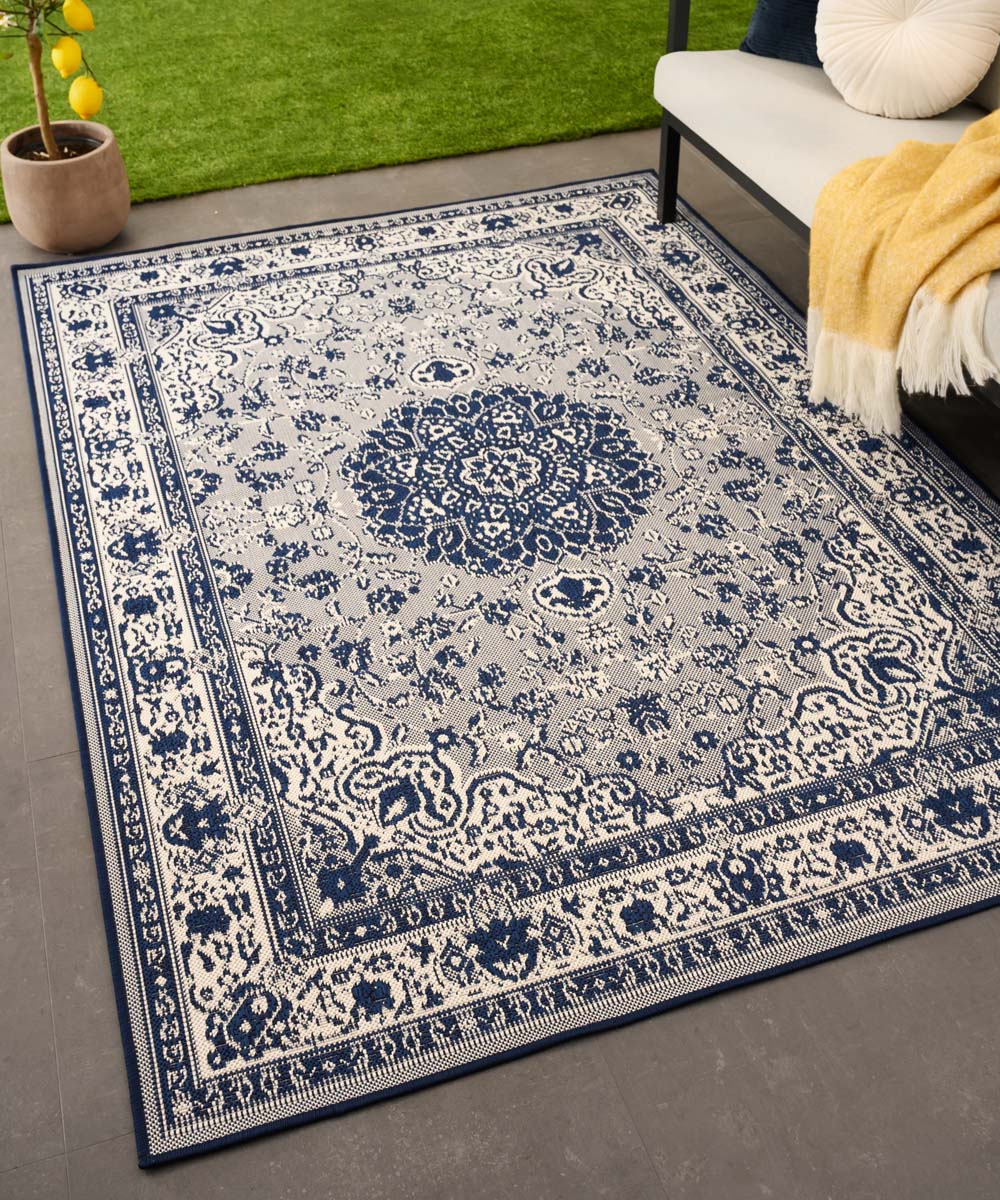 Tapeso Vintage buitenkleed - Flip Agnes donkerblauw - 200x280 cm