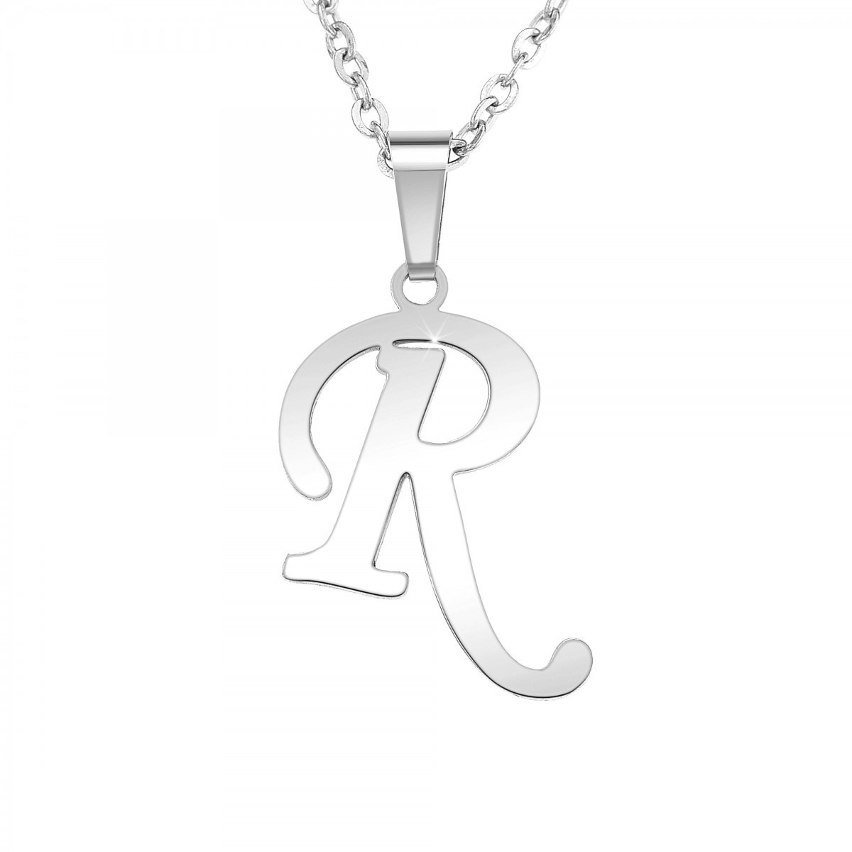 Collier alphabet lettre R en acier inoxydable par SC Bohème