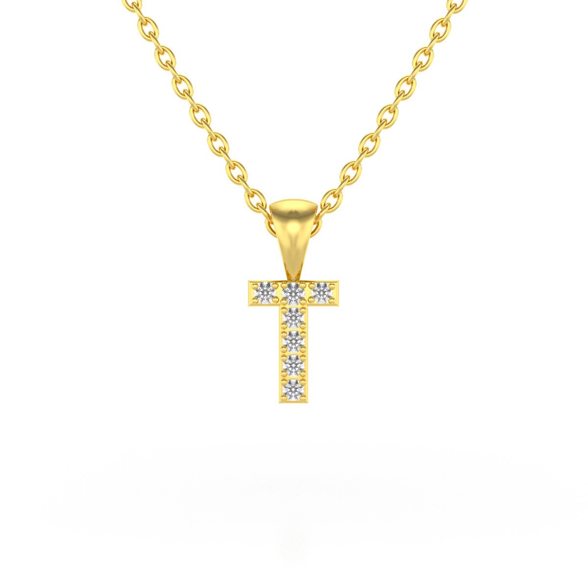 Collier Pendentif ADEN Lettre T Or 750 Jaune Diamant Chaine Or 750 incluse 0.72grs