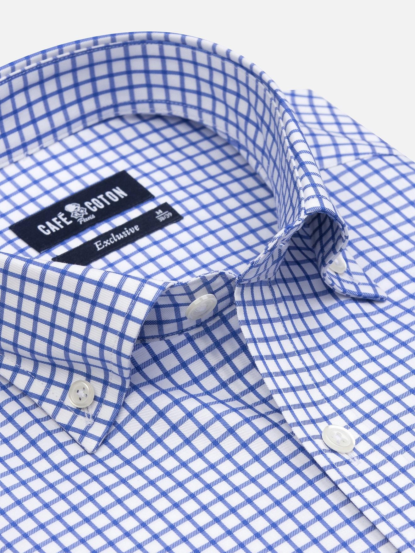 Chemise Carlton à carreaux bleus - Col Boutonné