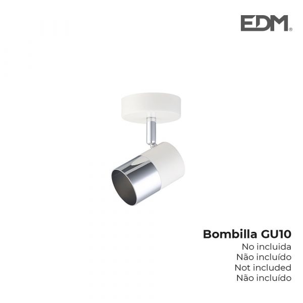 EDM Foco 1 Lâmpada Branco Osso   Prata Moon - EDM32011