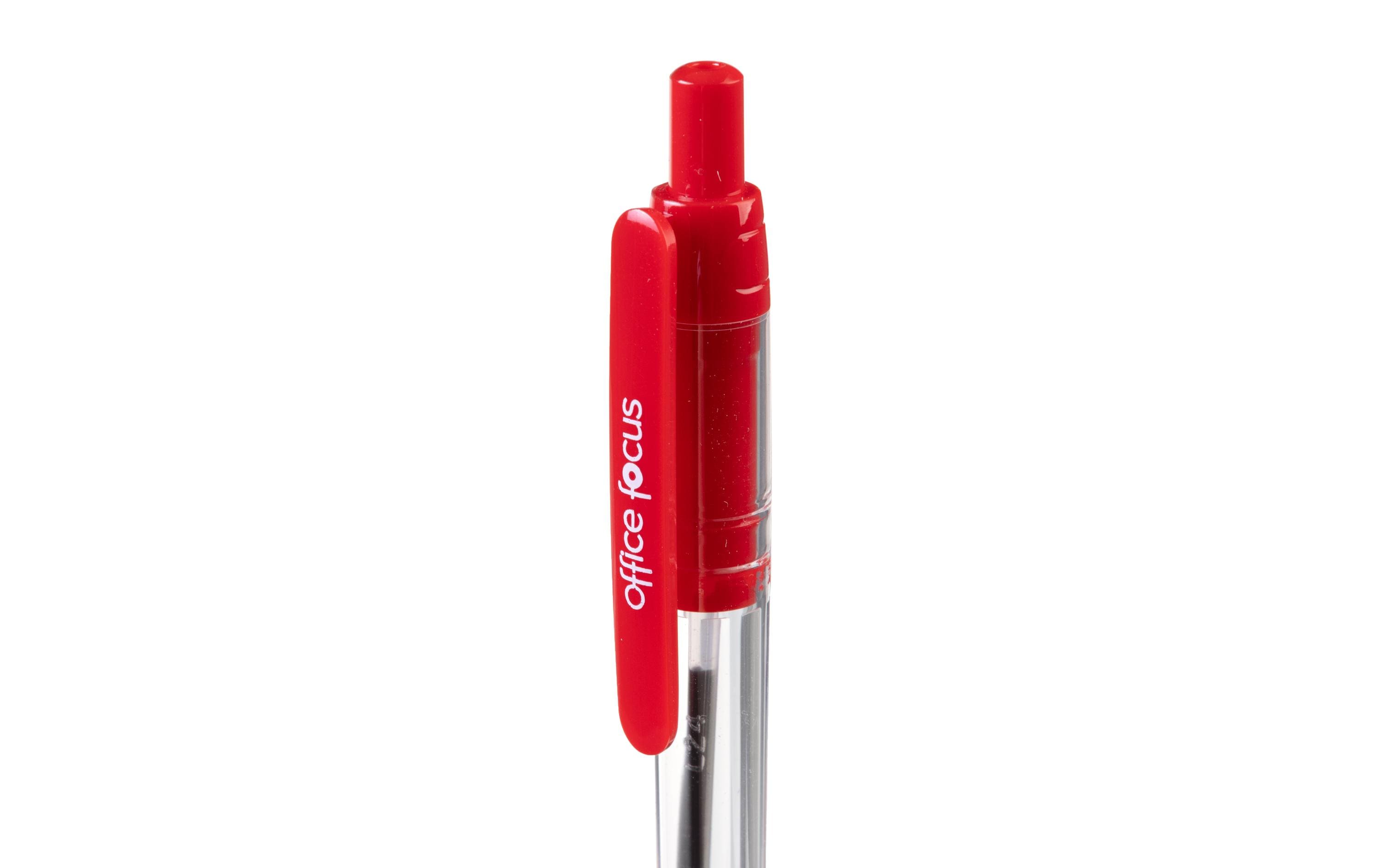 Kugelschreiber Office Focus 1 mm Mine, Rot, 12 StückDruckkugelschreiber mit Clip und weichem Griff