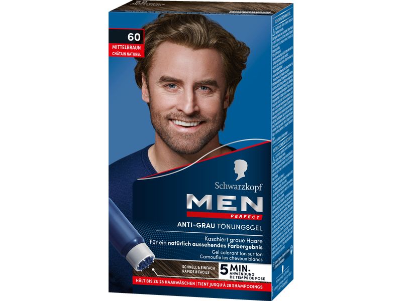 Schwarzkopf Men Perfect Haarcoloration Anti-Grau 60 Mittelb Leicht anzuwendende Gel-Coloration für Männer