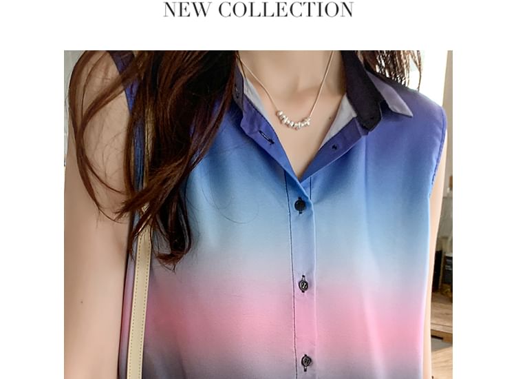 Dragan Pulse - Mouwloze blouse met kraag en knopen in kleurverloop