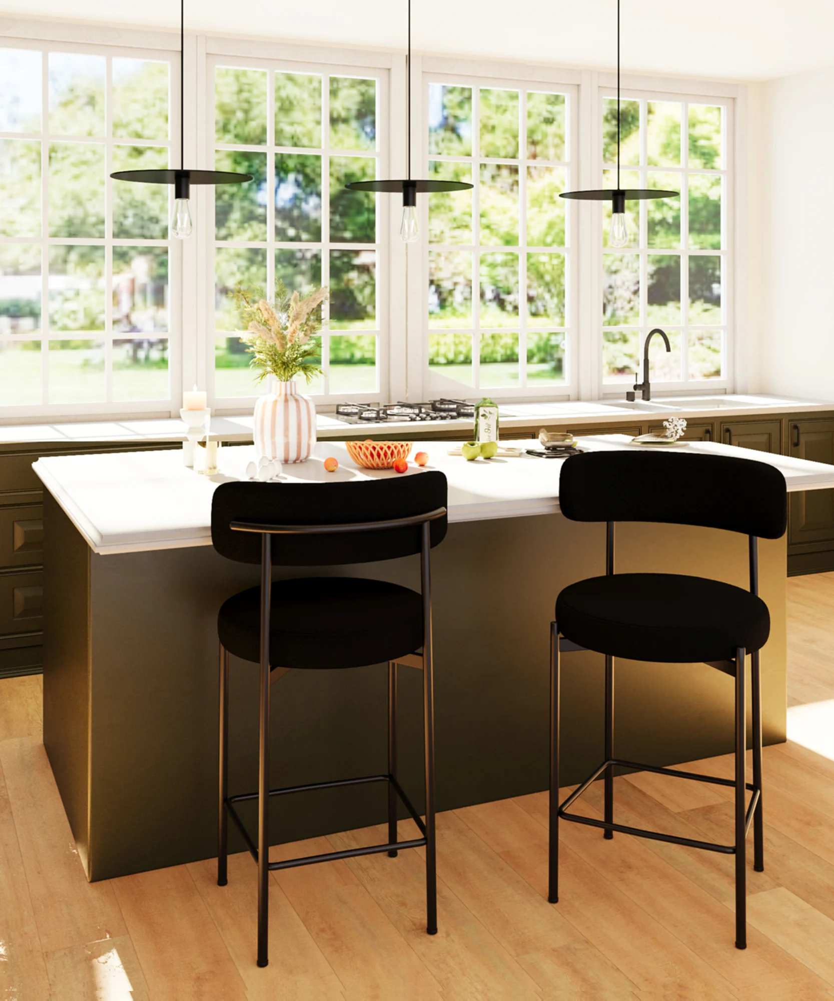 AGATHE - Lot de 2 tabourets de bar | Gris