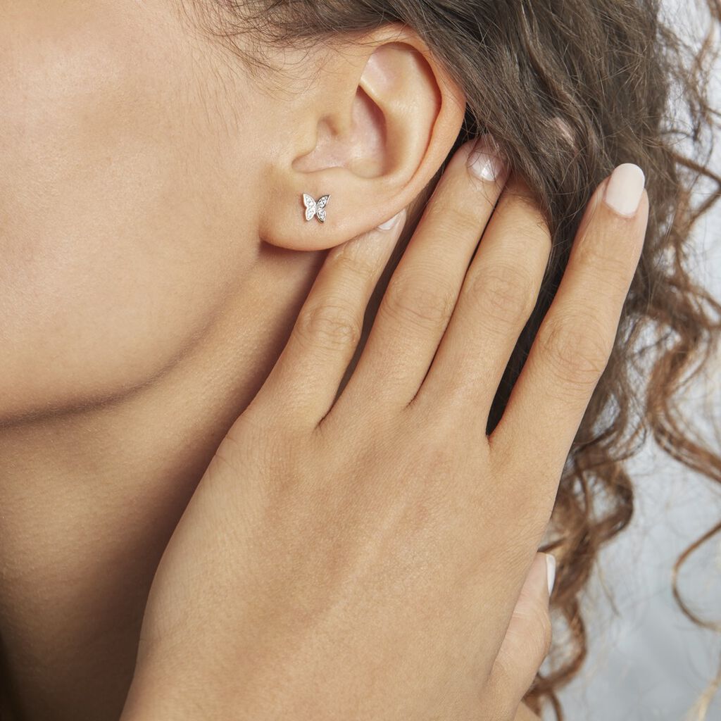 Boucles D'oreilles Puces Cadfan Argent Blanc Oxyde