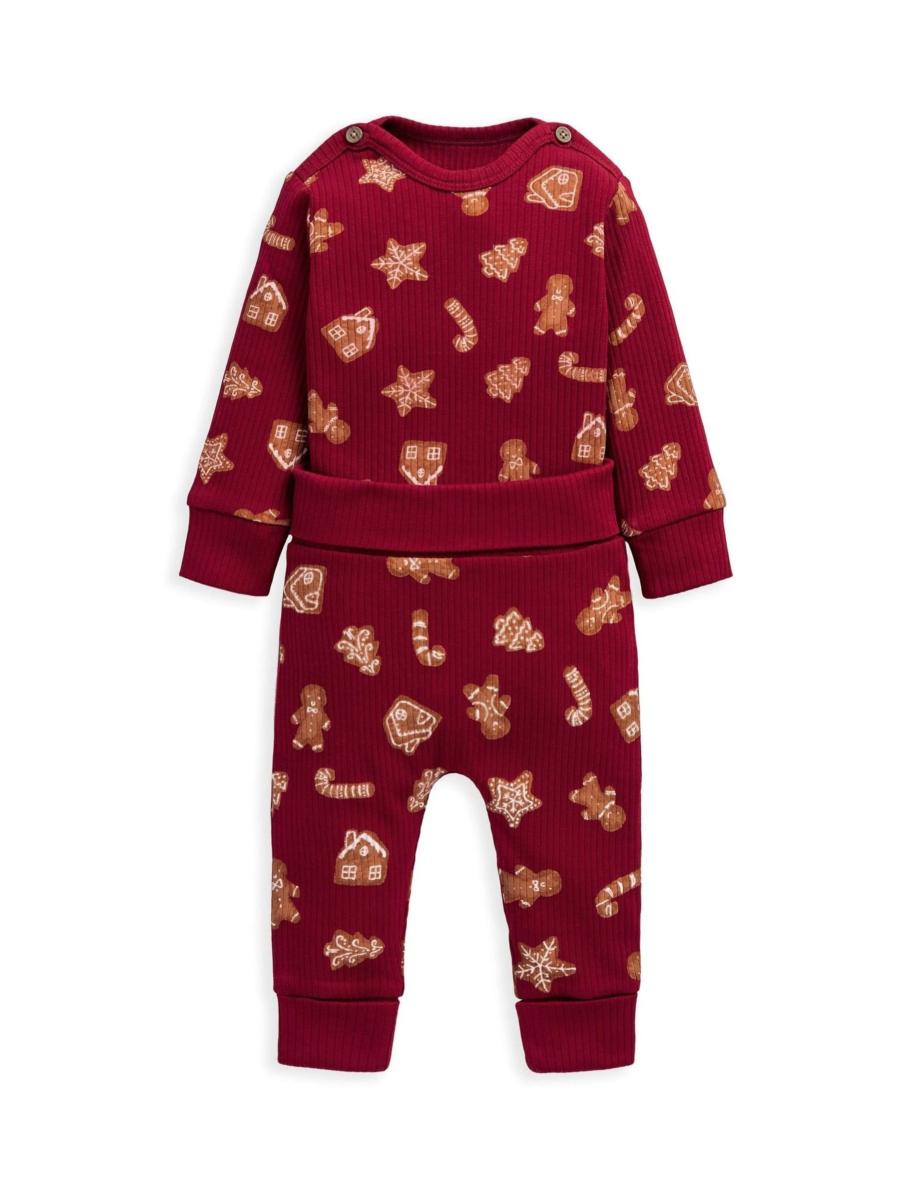 Mamas & Papas Kerstmis rode top en Leggings Set met Gingerbread Print