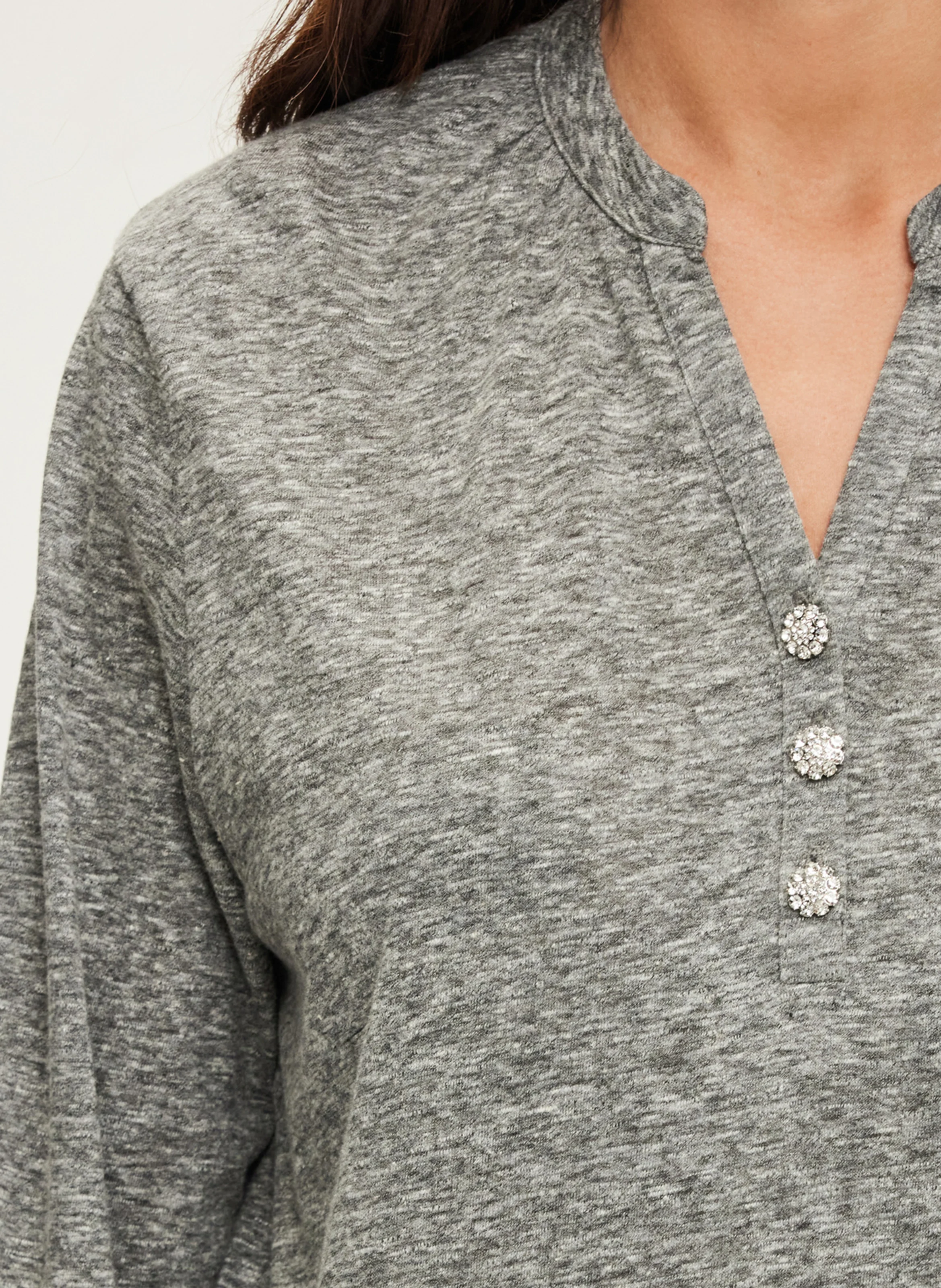 ALYS - Tee-shirt droit col tunisien en coton mélangé | Gris