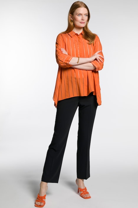 Bluse, Streifen, A-Linie, Hemdkragen, 3/4-Arm, Leinenmix