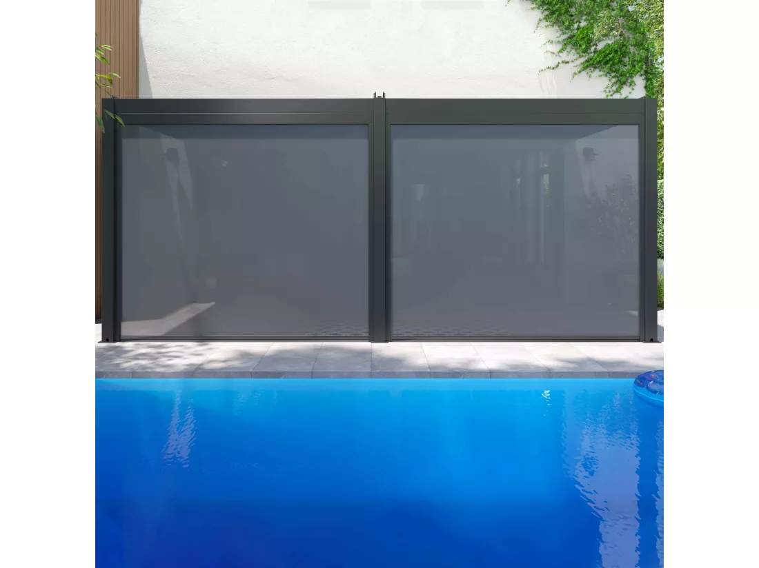 Pergola bioclimatique adossée 3x6m et 4 Stores 2,66 x 2,34m