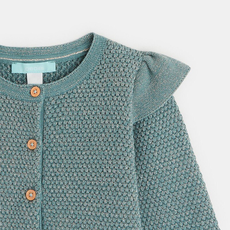 Gilet maille fantaisie irisée à volants vert bébé fille Vert