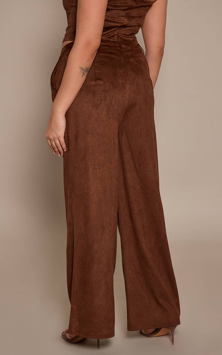 Marron Pantalon Tailleur Grande Taille En Faux Suède