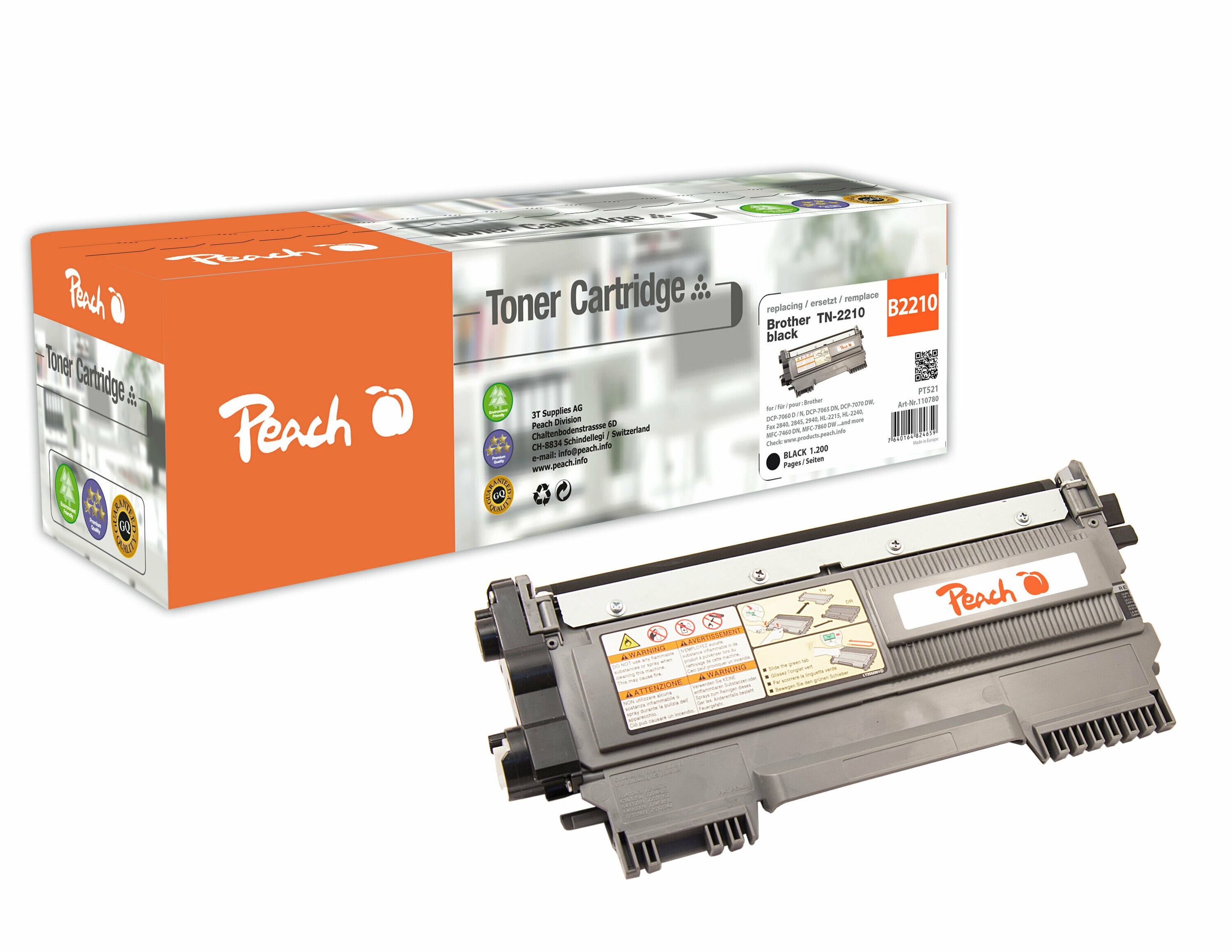 Peach B2210Toner bk ersetzt Brother TN-2210 für z.B. Brother DCP -7060 D, Brother DCP -7060 N, Brother DCP -7065 DN, Brother DCP -7070 DW (wiederaufbereitet)