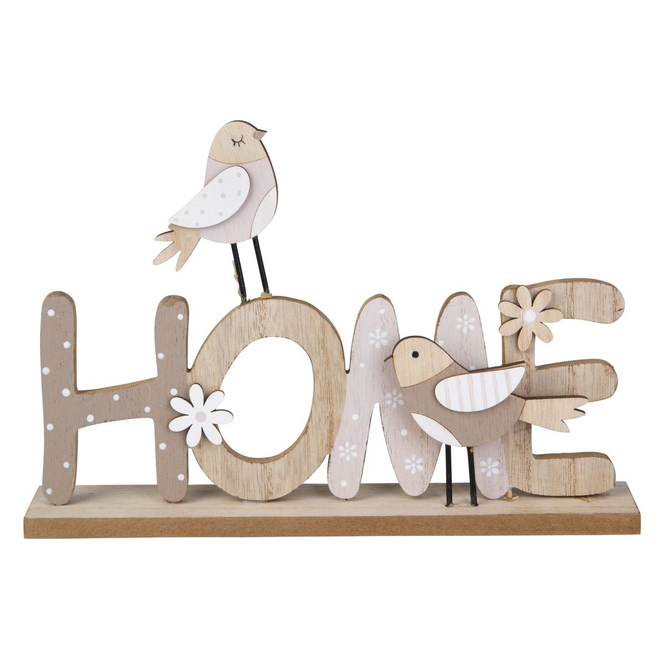 Schriftzug - Home - mit Vögeln und Blumen - ca. 25 x 4 x 16 cm