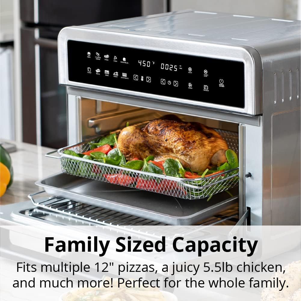 Aria Air Fryers ATO-898 Friteuse à air pour four grille-pain, 30 L, acier inoxydable brossé
