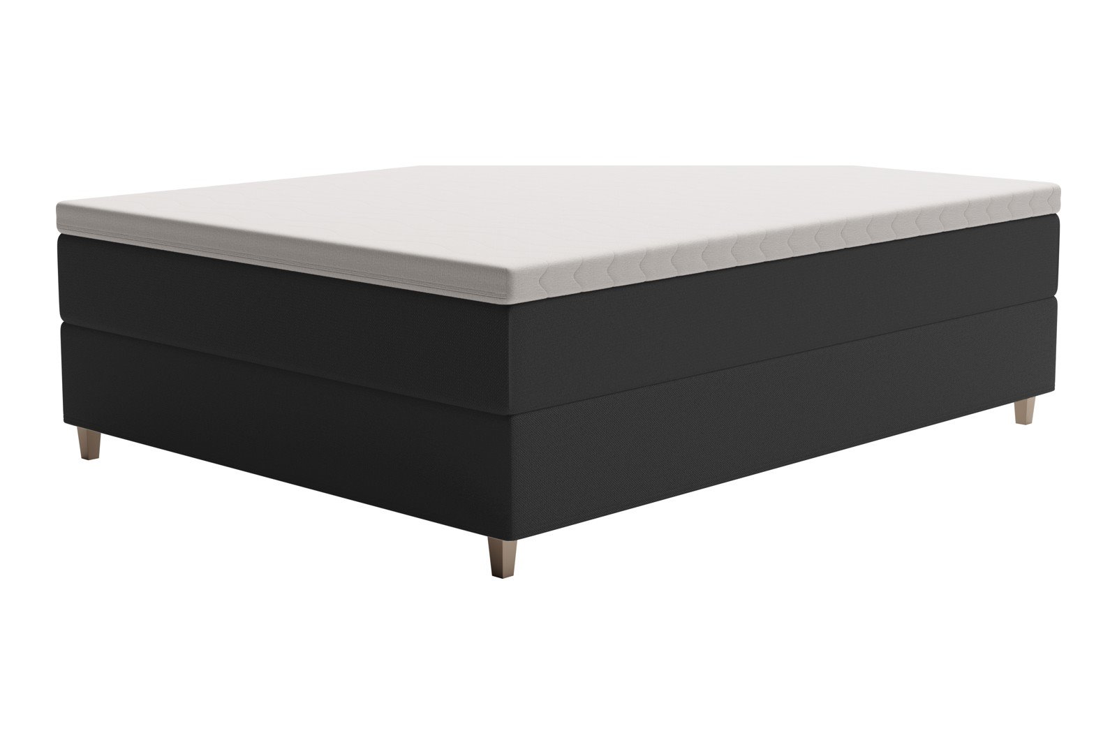 XOV Venus Kontinentalseng 160x200 cm i tekstil Terranova 01 sort, medium/fast med Premium 15 overmadrass og sort firkantede ben, gavl selges separate