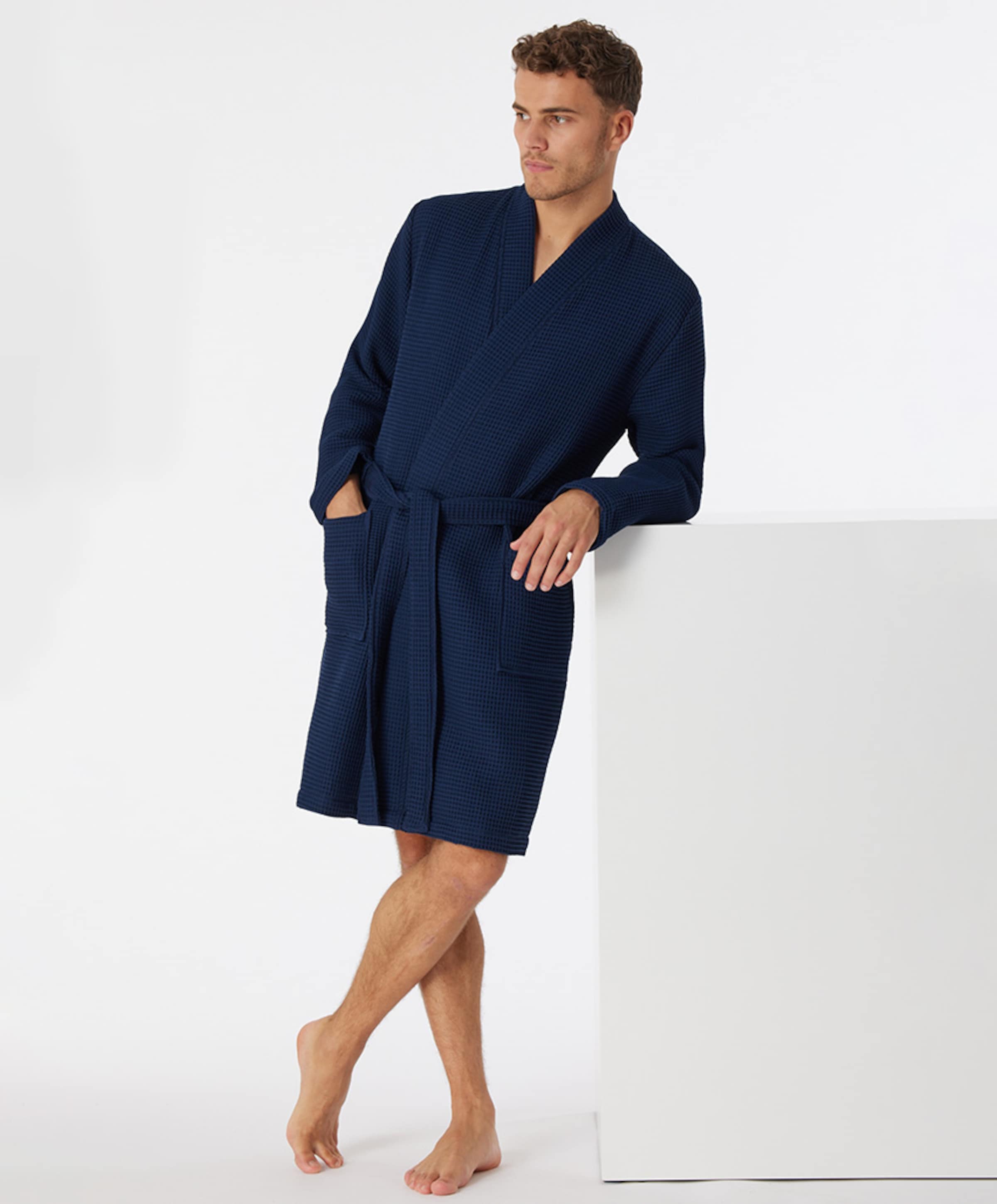 Schiesser Heren ochtendjas blauw