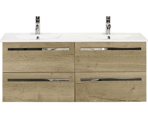 Sanox Seville badkamermeubelset (B x H x D): 121 x 52 x 46 cm, frontkleur: natuurlijk eiken, met witte keramische wastafel