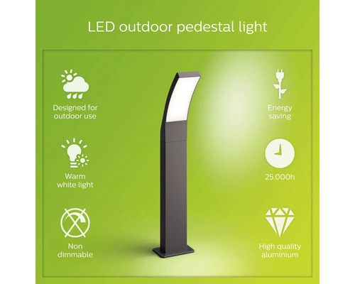 LED sokkellamp 12W 1100 lm 2700 KH 60 cm Splay antraciet