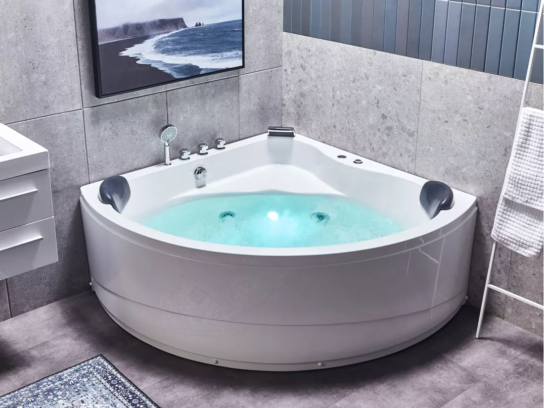 Baignoire d'angle blanche 197 x 140 cm avec LED BARACOA