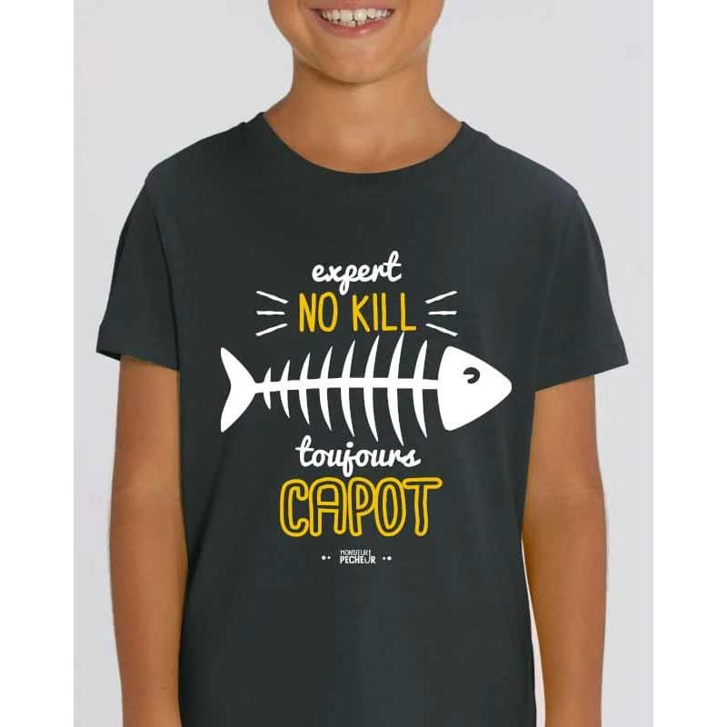 Tee Shirt Manches Courtes Enfant Monsieur Pêcheur Expert No Kill - Black