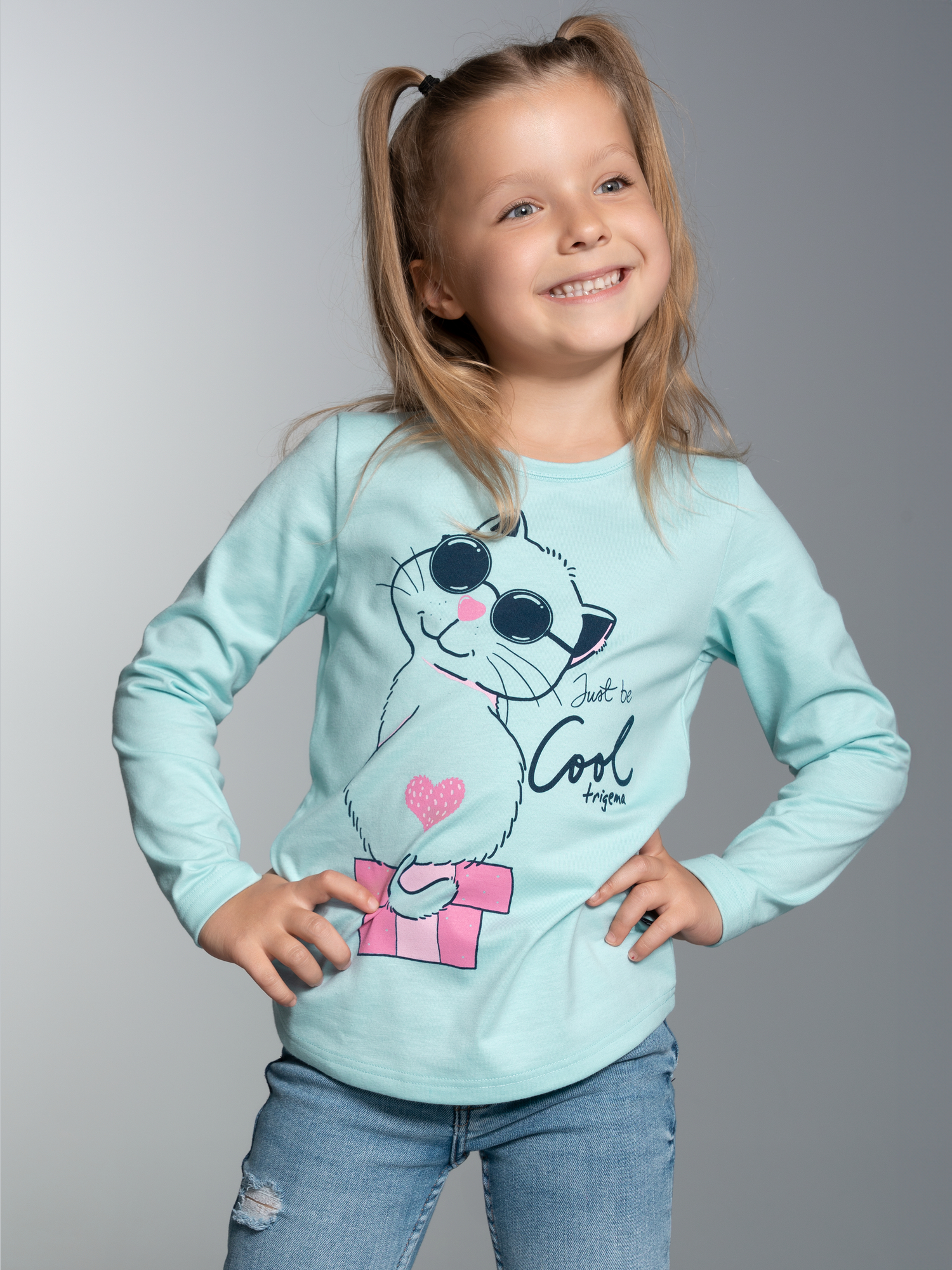 Langarmshirt mit Katzen-Motiv Gletscher