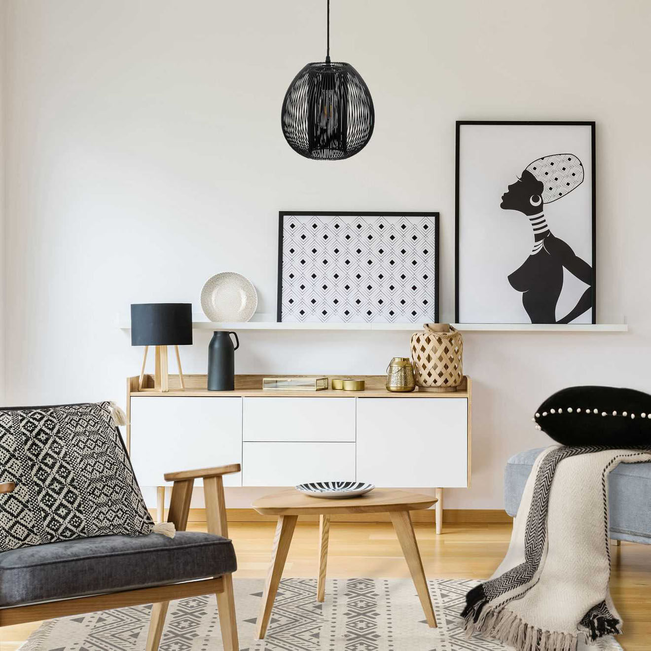 Home Deco Factory Plaid berbère à rayure écru/noir - 150x120 cm