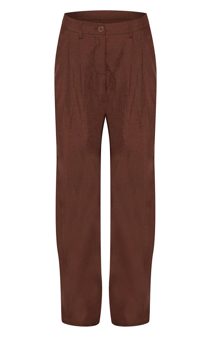 Dark Chocolate Pantalon Large Taille Mi-haute En Tissu Structuré Ensemble Coordonné