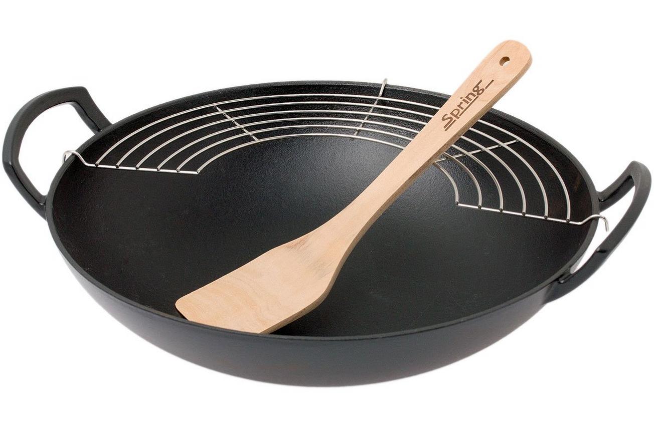Spring wokpan gietijzer met glazen deksel, 35 cm