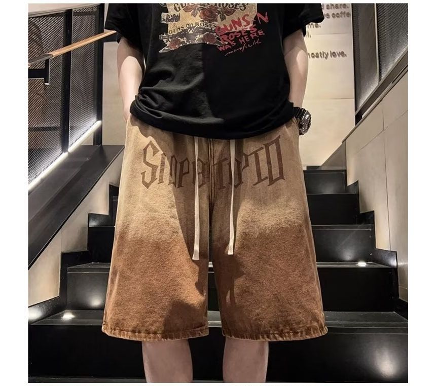 jaywoon - Denim Bermuda Shorts met trekkoord en letters