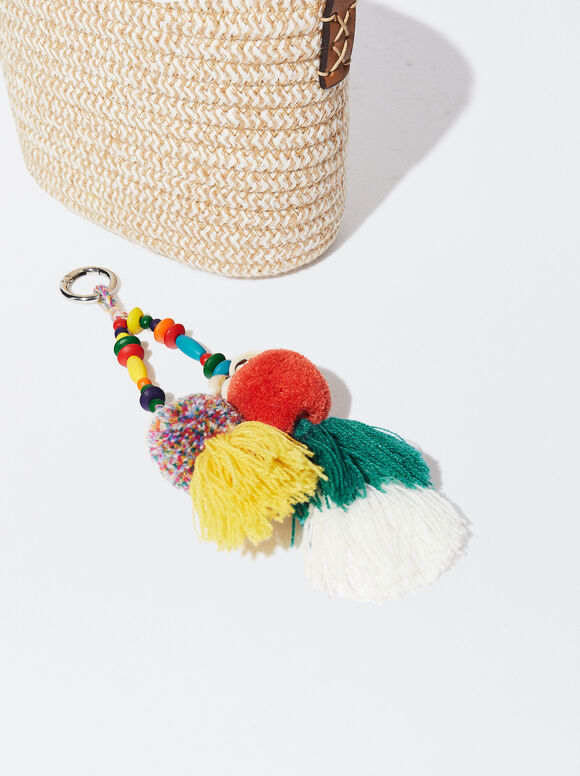 Bolsa transversal com pompons - Bege