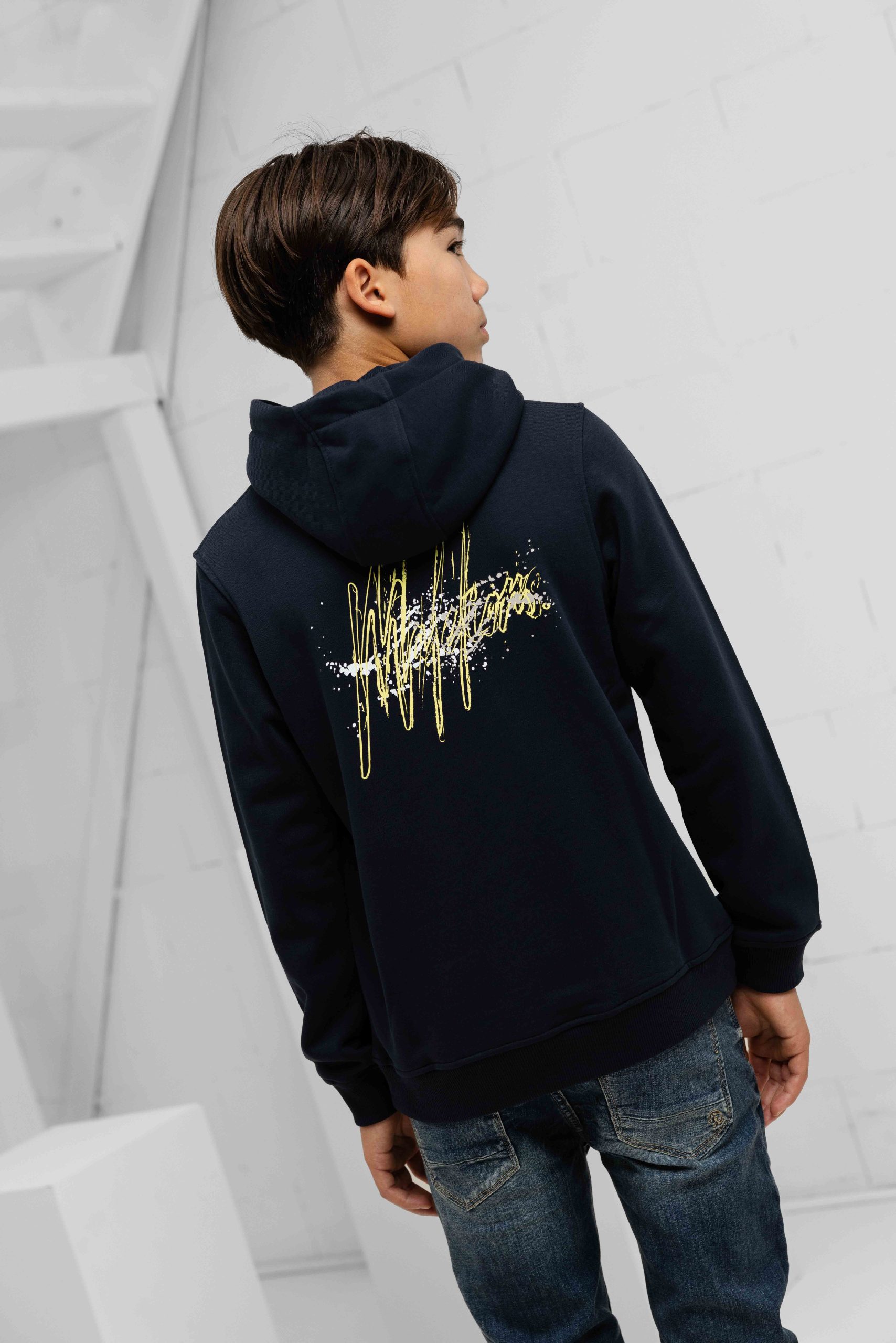 Malelions Splash Hoodie Kids Donkerblauw/Geel