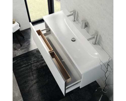 KEUCO Royal Reflex badkamermeubelset, BxHxD 130 x 48 x 49 cm, hoogglans witte fronten, 3-delige badkamermeubelset met witte gegoten mineraalwastafel en spiegelkast met LED-verlichting, wastafelonderkast 39605212200