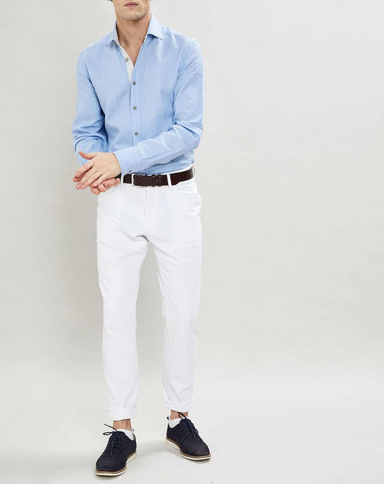 Hackett London Chemise Slim Fit coton façon lin Yoke Mosaïque bleu ciel