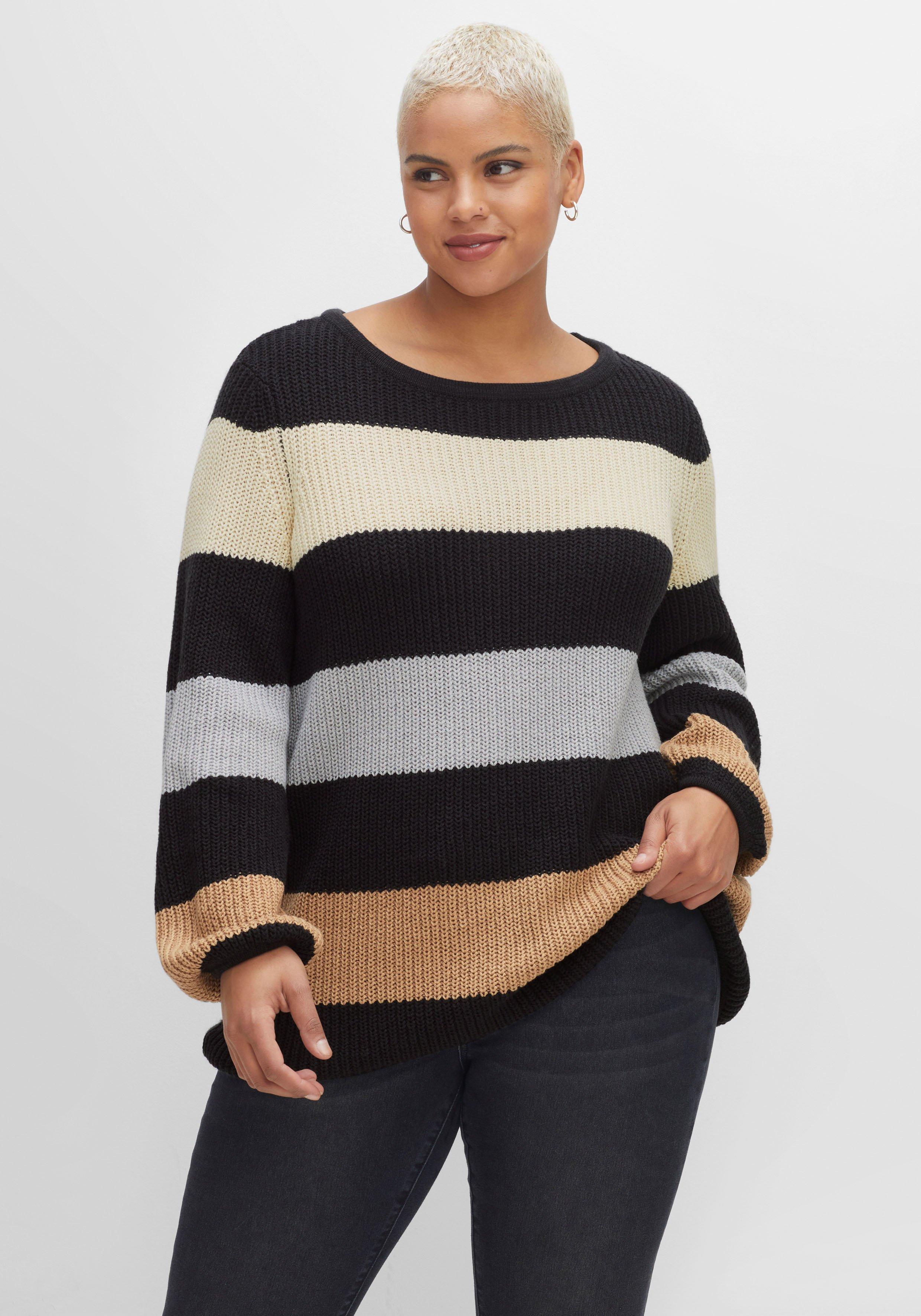 Pullover mit Blockstreifen, in Perlfangstruktur