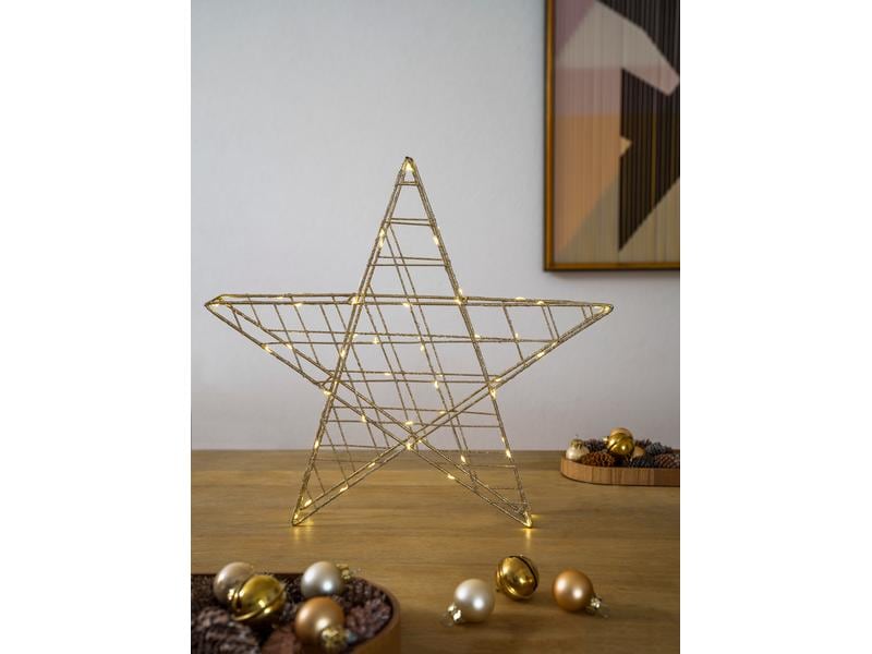 STT Tischdeko Svenja Star 3D Stern, 40 cm, Gold LED Weihnachtsdekoration