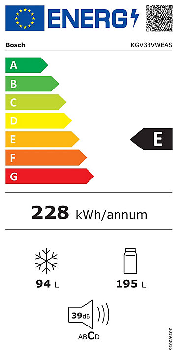 Réfrigérateur congélateur à poser réversible Bosch KGV33VWAS 192L / 94L, blanc