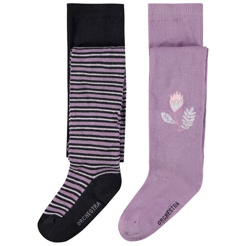 Lot de 2 collants épais en maille imprimé fantaisie pour fille - Rose