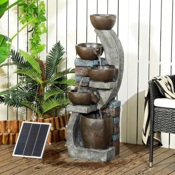Hagefontene Solarfontene Dekorativ Fontene Led-Belysning 5 Nivåer Hageterrasse Syntetisk Harpiks 37X35X107Cm