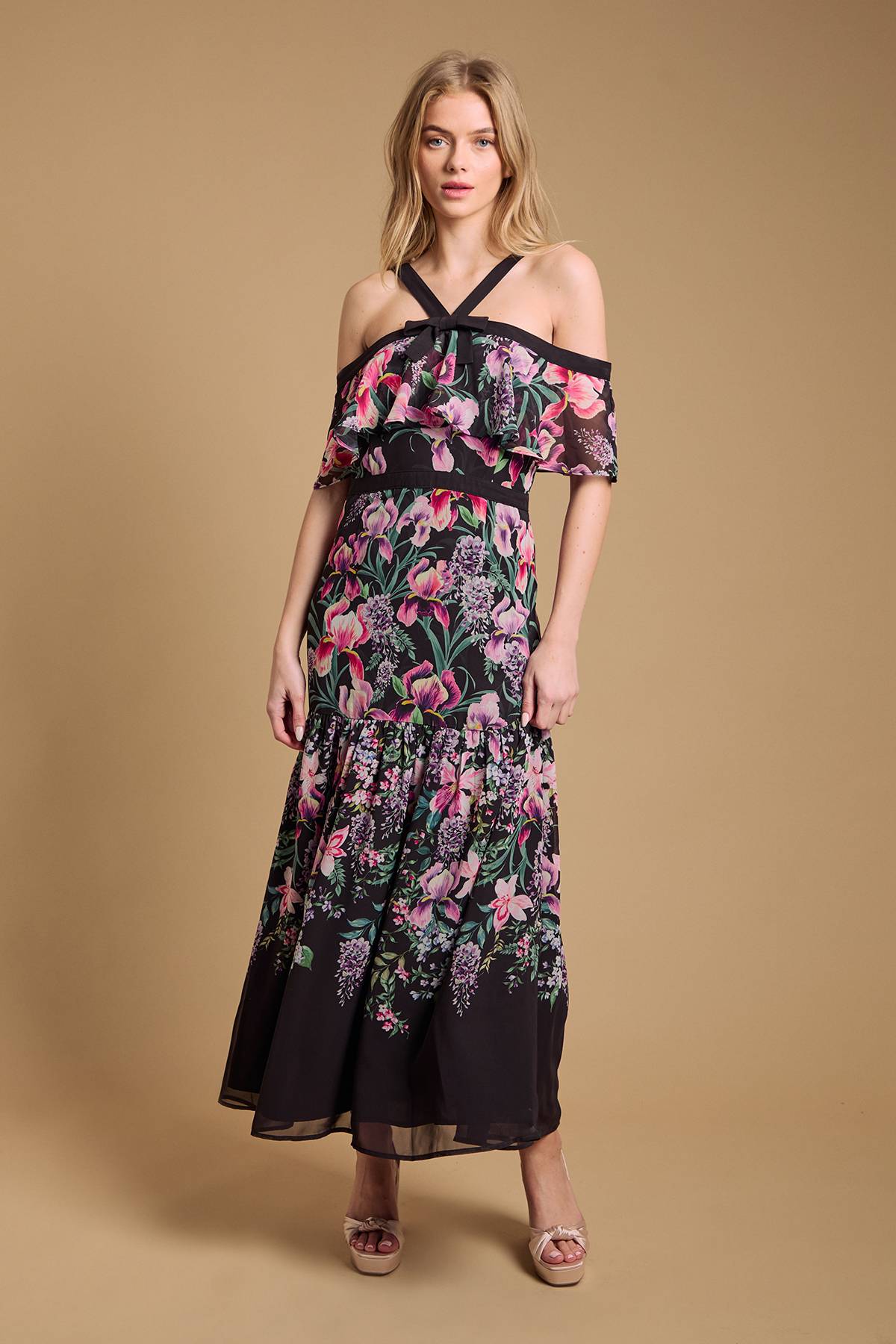 Oasis Robe Bardot à Col Licou avec Détail Nœud