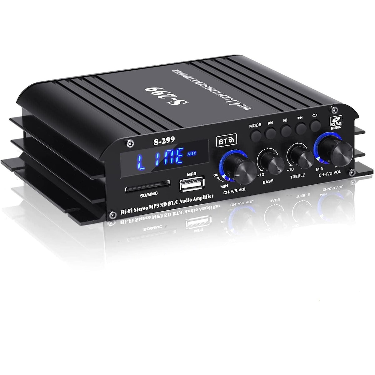 NÖRDIC Bluetooth 5.0 stereo 4.1 forsterker 4X40W + 50W RMS forsterker 2 høyttalere og subwoofer med USB og SD mediespillerinngang