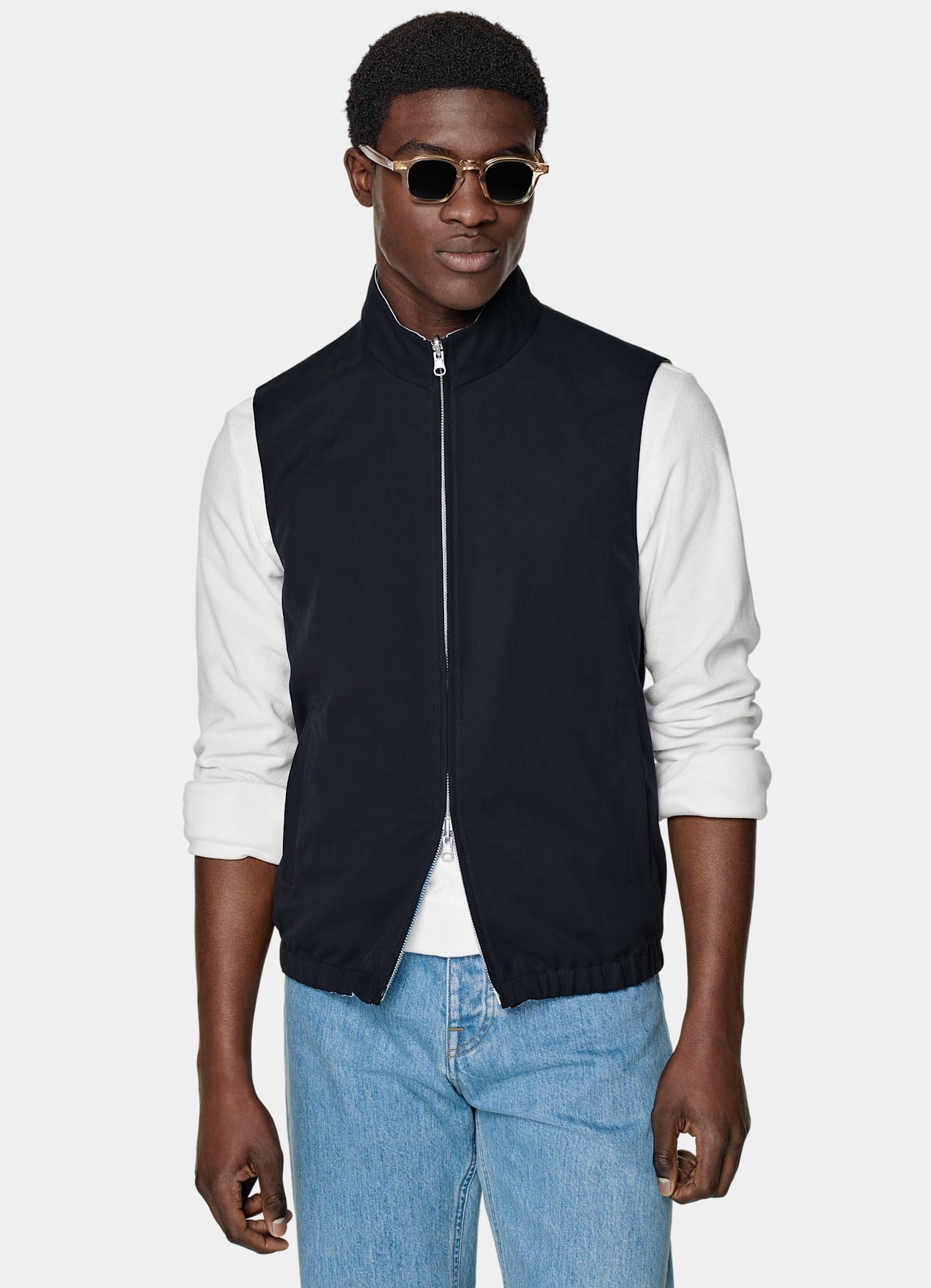 Veste sans manches réversible bleu marine et bleu clair