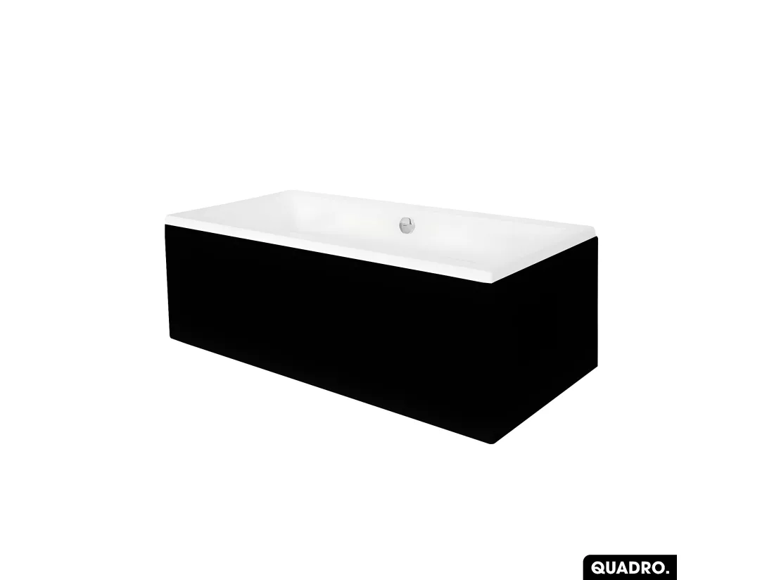 Baignoire rectangulaire - avec Tablier Noir Mat et Repose Tête OFFERT | QUADRO | 175 x 80 cm