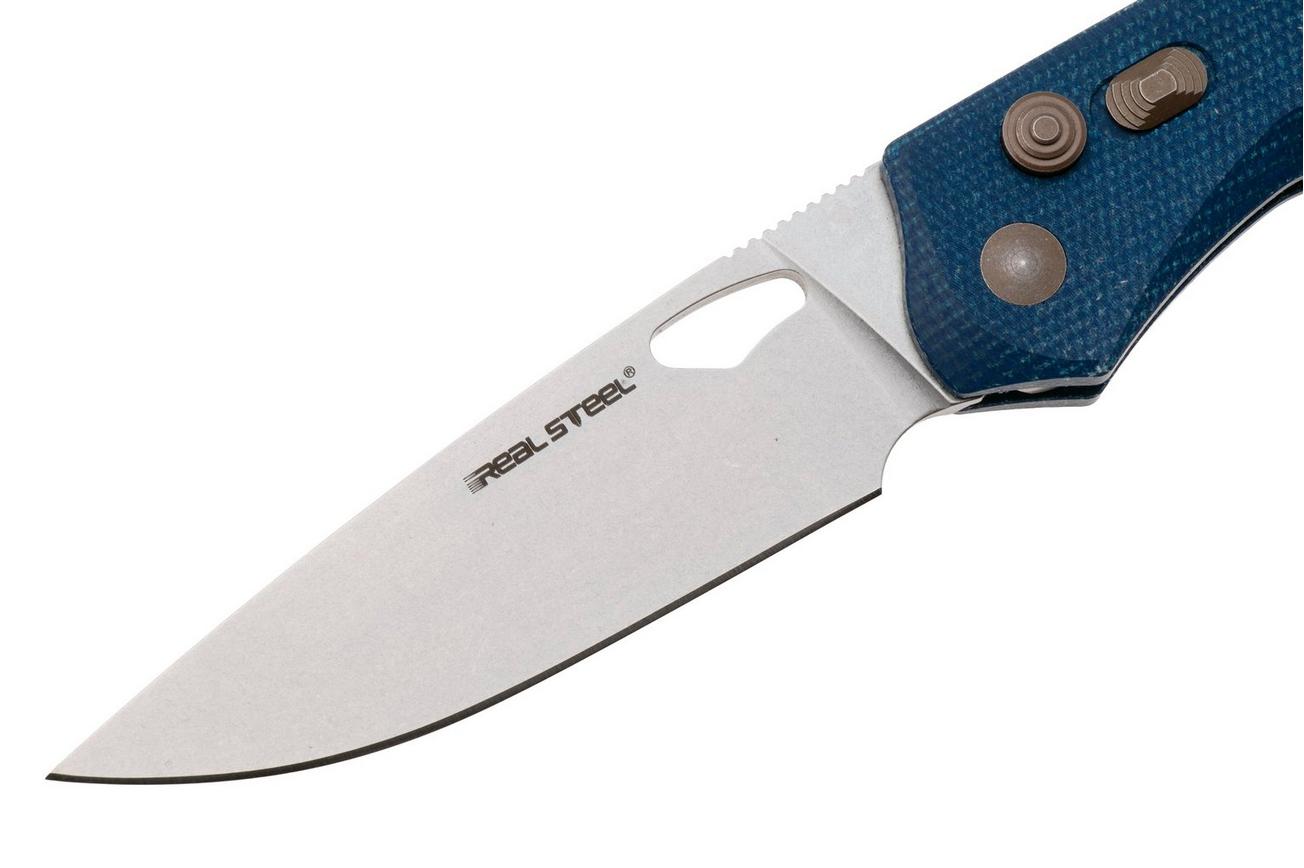 Real Steel Griffin Pro 7131DM Stonewashed 14C28N, Denim Micarta, zakmes, Carson Huang design