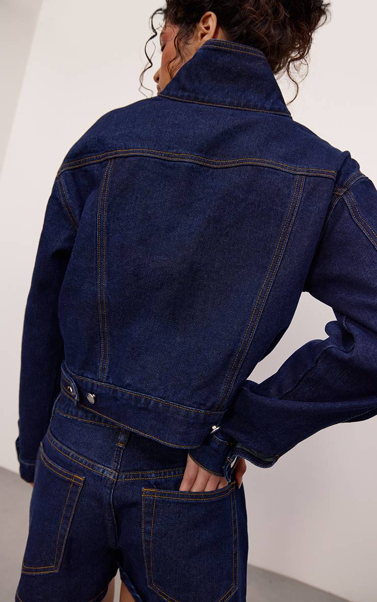 Bleu Indigo Veste En Jean Courte À Col Montant À Pois