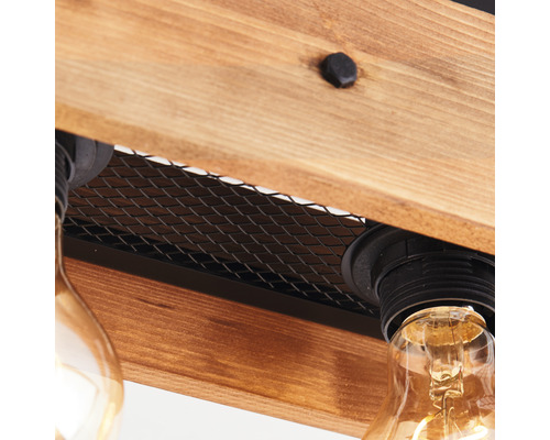 Plafondlamp, 4-lichts, 42x12 cm, Calandra, houtlicht/zwart